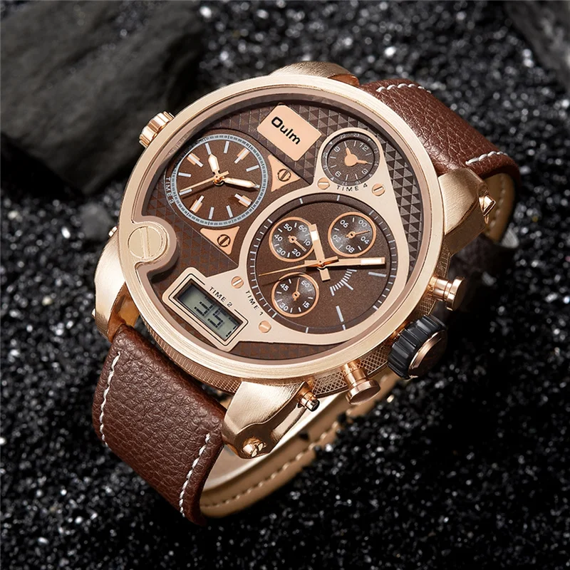 

Oulm Super Big Style Dual Display Quartz Watch Male Large Dial Casual PU Leather Watches Men Luxury Brand Sport Wristwatch New