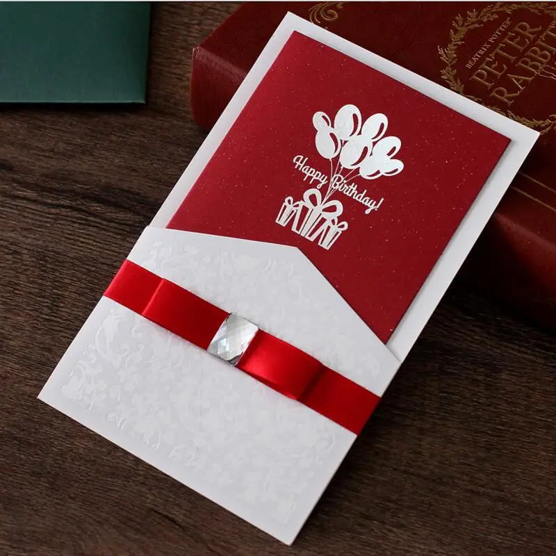 10pcs/lot Ribbon Decoration Paper Birthday Greeting Card Anniversary