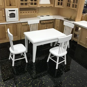 

5pcs 1:12 White Simulation Mini Dollhouse Wooden Dining Table Chair Kitchen Food Furniture Model Miniature Doll House Kids Toy