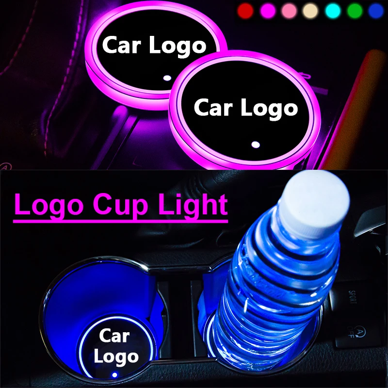 

2X Led Car Cup lights Logo For Alfa Romeo Seat Skoda Peugeo Citroen kia Mazda Hyundai Volvo Nissan Luminous Coaster Accessories