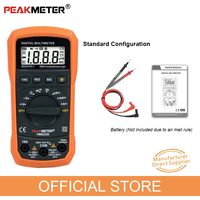 Официальный Peakmeter лучшая низкая цена карманный размер ЖК-дисплей AC DC 2000 отсчетов автоматический Диапазон Цифровой мультиметр PM8233 серии