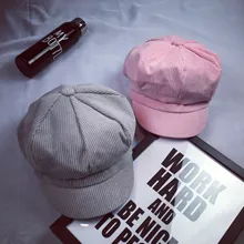 Осенне-зимняя одноцветная бейсболка, милые вельветовые Восьмиугольные шляпы берет, многоцветная модная винтажная британская шляпа на плоской подошве