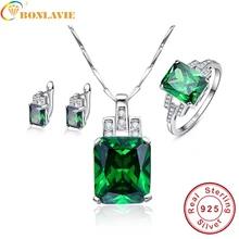 BONLAVIE 925 пробы серебра набор украшений для женщин изумрудно-подвеска, серьги, кольца, 6/7/8/9 классический комплект ювелирных изделий для женщин; свадебный подарок
