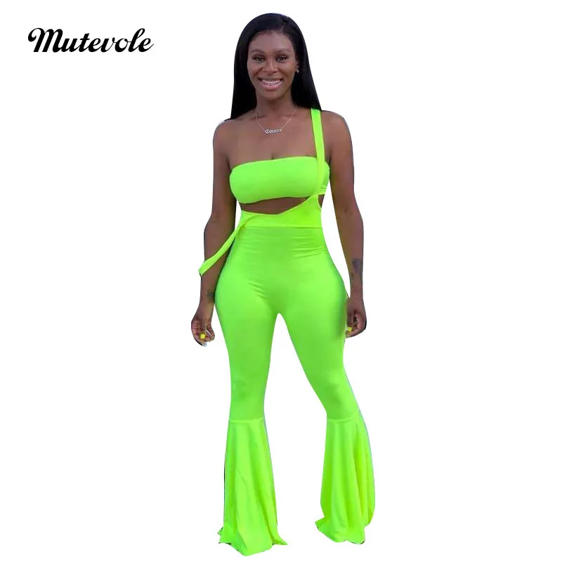 

Mutevole Women Casual Bodcyon Two Piece Outfit Set Sexy Crop Top and Flare Pants 2 Piece Set Fashion Solid Suspender Trousers