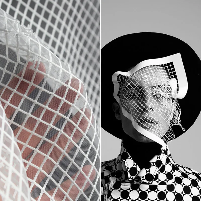 

Black-and-white texture small square perspective of Eugene yarn mesh fabrics Pengpeng dress wedding dress fashion design fabric