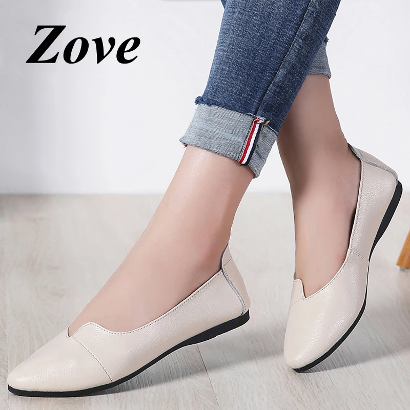 

ZOVE Women Ballet Flats 2019 Spring Slip On Pointed Toe Flat Shoe Elegant Ladies Walk Driving Moccasin Loafers Mother Boat Shoes