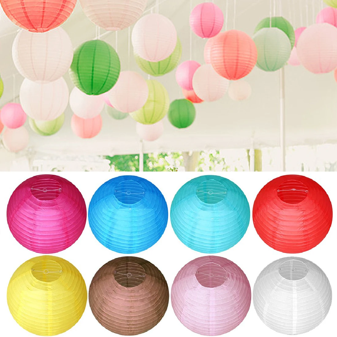 

Hanging Decor Round Decorative Rice Paper Chinese Paper Lanterns Lamp Shade with Frame for Wedding Birthday Party 20cm/30cm/40cm