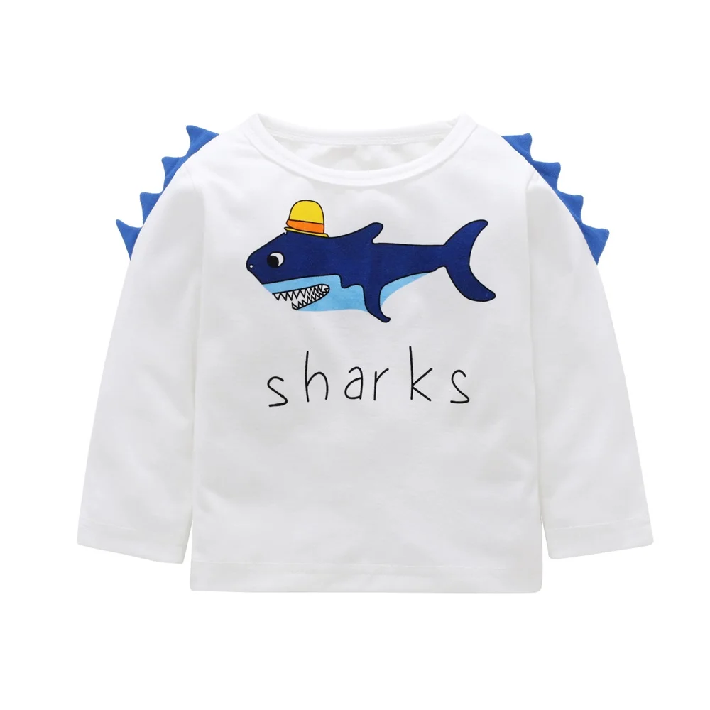 Новая хлопковая футболка для маленьких девочек и мальчиков хлопковая футболка с длинными рукавами с принтом слона и акулы детские футболки, топы, одежда Детские футболки