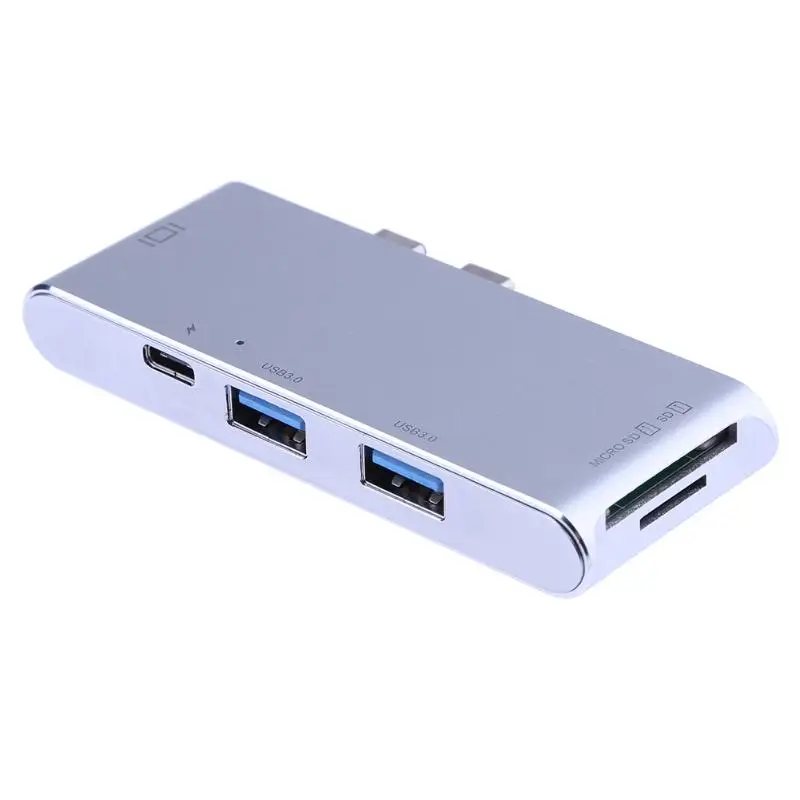 

ALLOYSEED Multifuction Card Reader Dual Type-C 3.1 to 2 USB 3.0 HUB+ 3.0 SD/TF Card Reader+ 4K HDMI+PD Port for PC