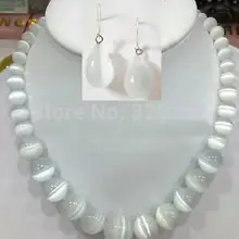 Красивый 6- 14 мм мексиканская белый опал ожерелье+ серьги-серебро крючок