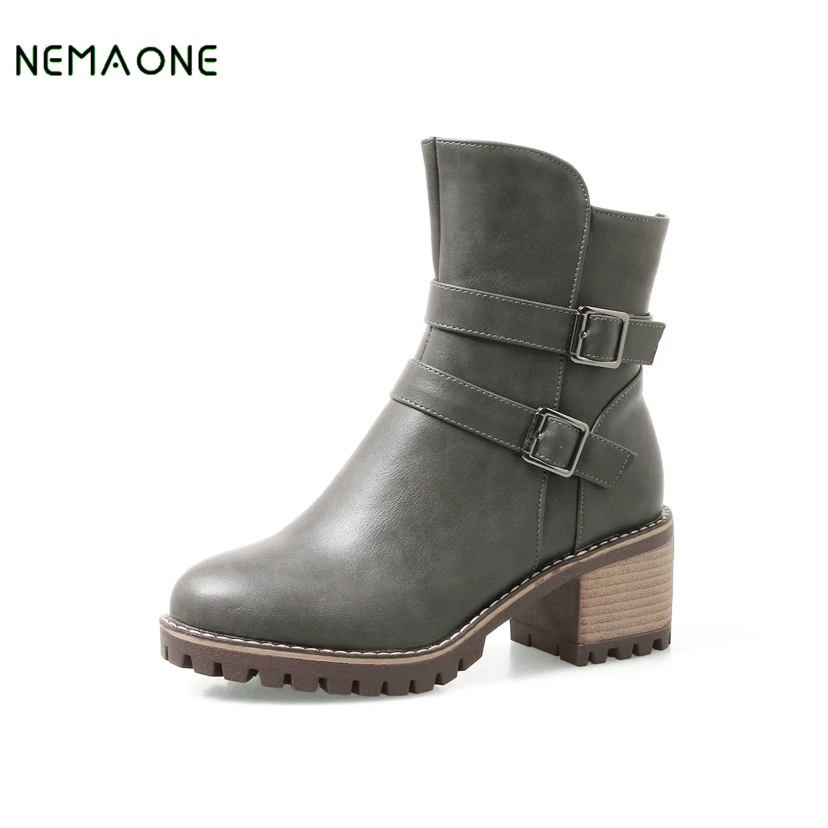 

NEMAONE 2019 Women Boots High Heels Square Toe Ankle Boots Ladies Party Western Style Wedding Shoes Woman Winter Botas Mujer