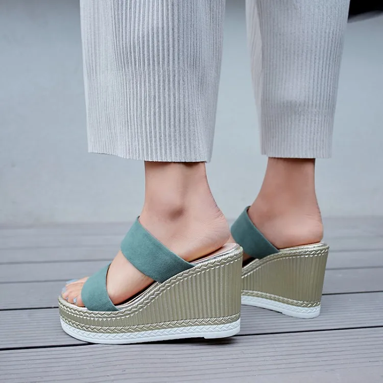 Damas azul Gamuza Zapatos Chico Verano 2019 Fiesta Aire Cuña Conciso Pxelena Altos Tacones Nuevo Zapatillas Plataforma Al Fecha Dama Negro Diapositivas Libre De Vestido Iw7wgCq