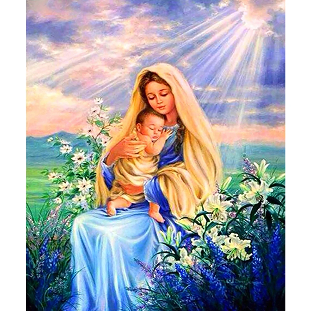 

5d Full Round Drill Diamond "Mother With Her Child" Mosaic Rhinestone Cross Stitch Diamond Embroidery Room Decoration KBL