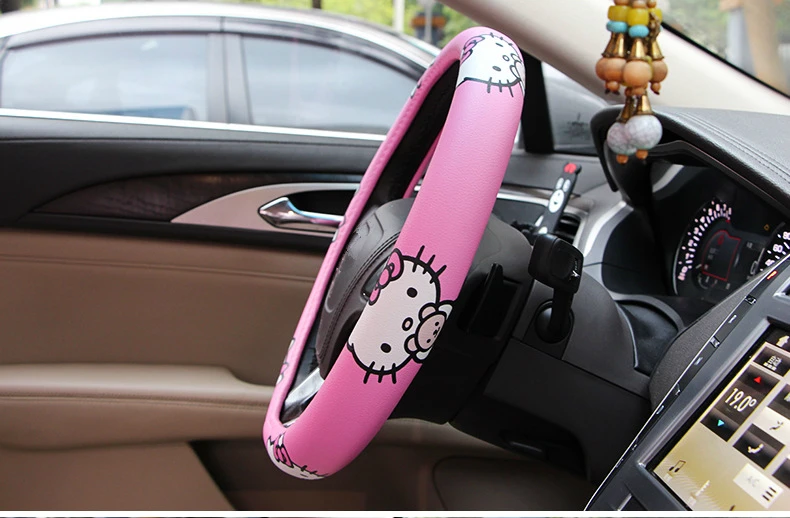 Capa de Volante do Carro Cobertura de Volante Capa de Roda de Carro Acessórios do Carro Kitty Confortável Anti-derrapante Auto Kawaii Rosa Cat 5 Automóveis e motos