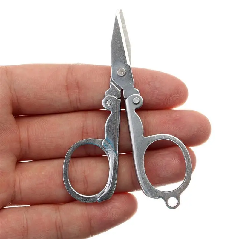 EDC Stainless Steel Folding Scissors Pocket Travel Small Cutter Crafts Sharp Blade Emergency Silver