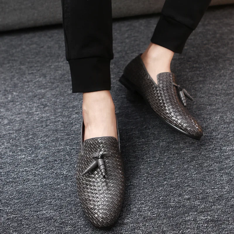 Hot Sale Men Shoes Fashion Woven Business Men's Leather Shoes Comfortable Casual Flat Shoes Men Wedding Shoes Plus Size 38-47