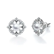 New Fashion Stud Earrings For Women 925 Silver Clear CZ Pearl Geometric Earrings For Party Wedding Gift Wholesale Ear Jewelry fashion simulated pearl shiny cz zircon butterfly design stud earrings for women wedding party jewelry korean bow pearl ball ear