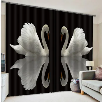 

3D Diamond Pink Red Rose Love Swan Valentine's Printed Darkening Drapes Modern Living Room Blackout Window Art Curtains