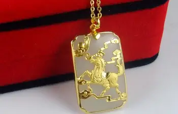 

3D gold inlaid natural jade scorpion fish pendant e36#