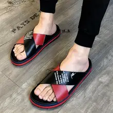 Для мужчин, подходит к любой одежде; слиперы с принтами сезон лето; кожаная обувь на плоской подошве в римском стиле пляжные обувь, Тапочки