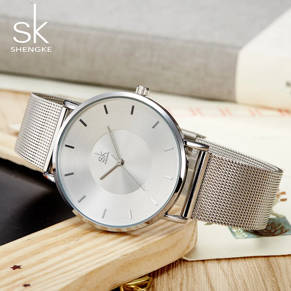 

Shengke Simple Women Watches 2017 Female Wristwatch Ultra thin Quartz Watch Woman Sliver Ladies Watch Relogio Feminino SK 2018