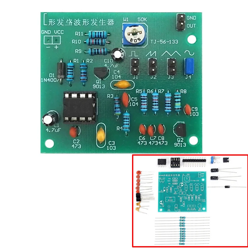 

DIY Kits NE555 Multi-channel Waveform Generator Suite Sine Triangle Square Wave Electronic Training Kit