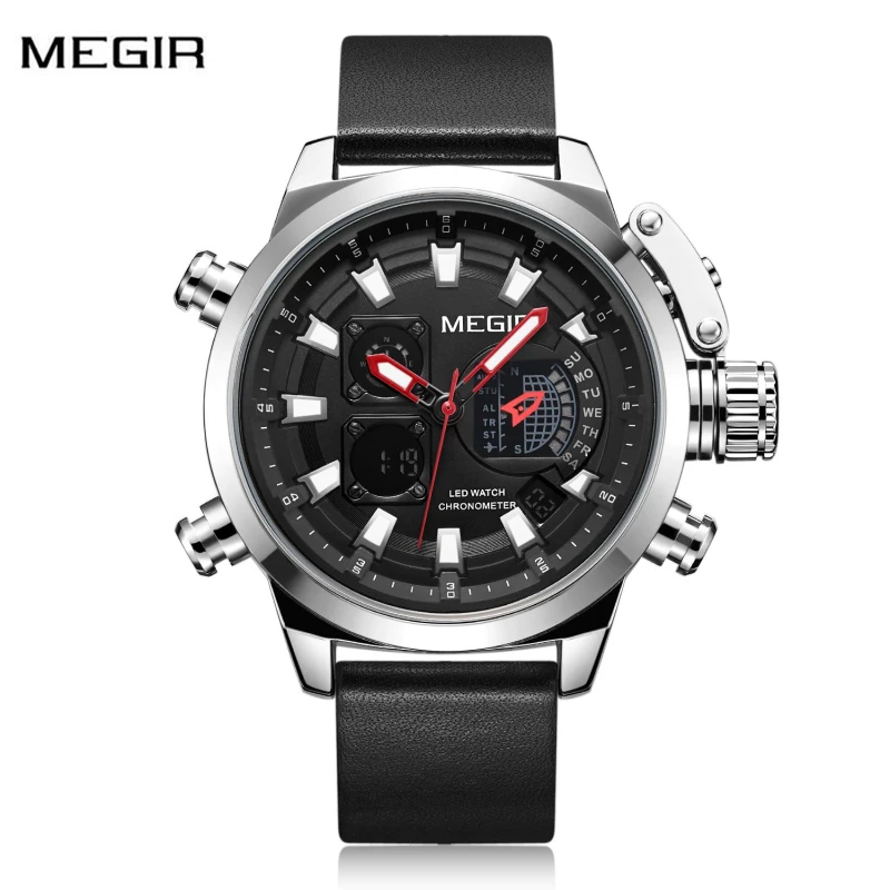 

MEGIR Mens Watches Top Luxury Brand Men Sport Watch Men's Quartz LED Digital Clock Male Military Wrist Watch Montre Homme