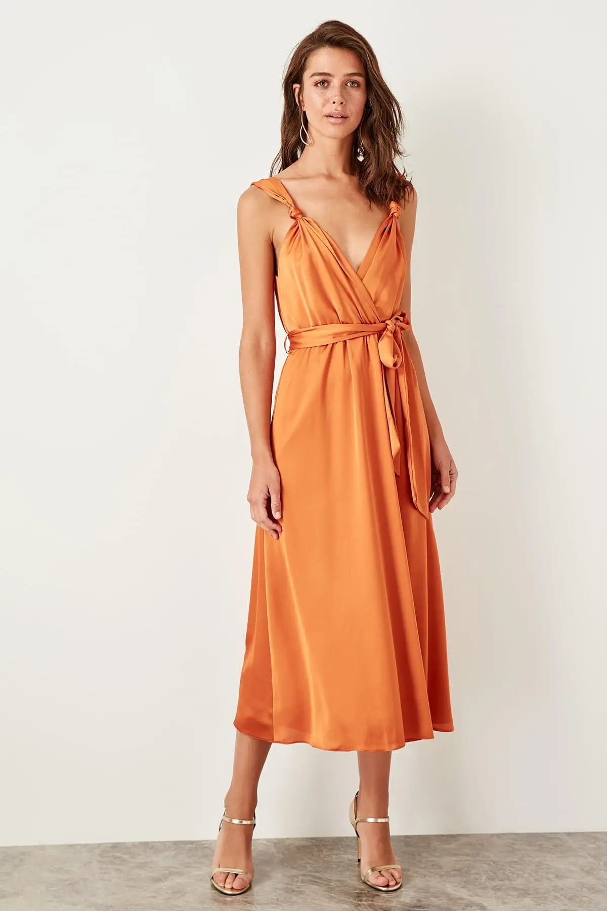 Trendyol оранжевое платье с поясом TPRSS19BB0283|Платья| |