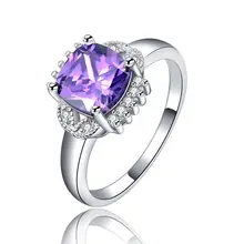 wholesale silver plated Purple Stone Rings For Women jewelry engagement wedding ring bague bijoux accessories MSR117