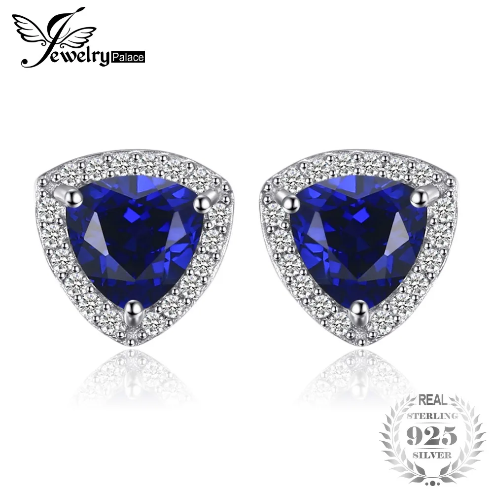 

JewelryPalace Triangle 2.3ct Created Blue Sapphire Stud Earrings 925 Sterling Silver Vintage Earrings For Women Top Fine Jewelry