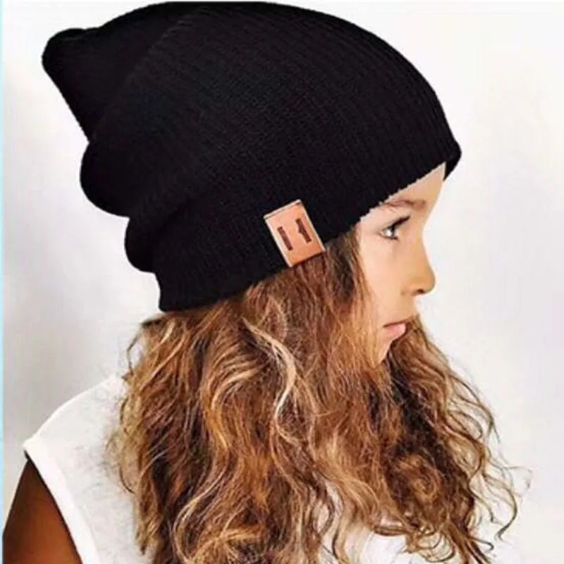 

Hot Sales Fashion Girls Boys Cap Solid Color Head Baggy Warm Hat Skullies Crochet Kid Winter Ski Beanie Skull Slouchy Caps