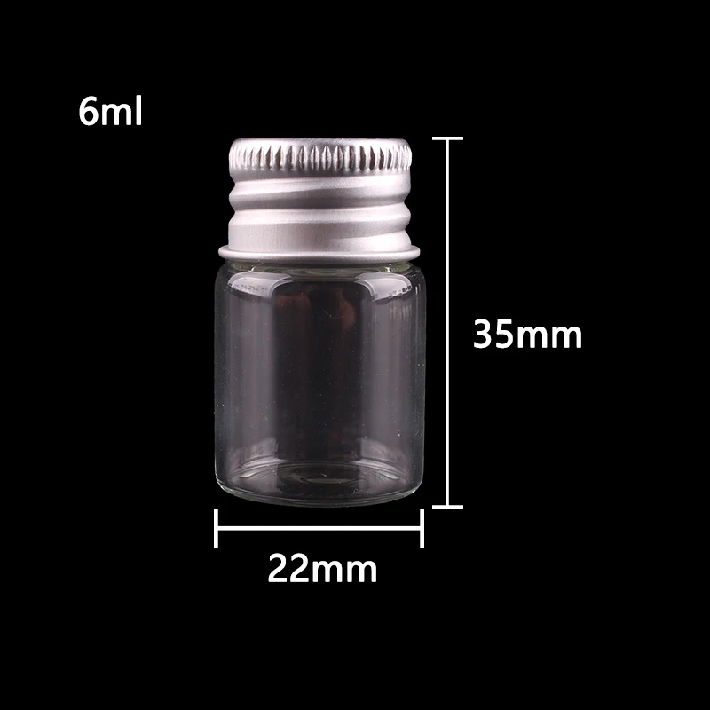 Диаметр 22 мм, 5 мл, 10 мл, 20 мл, 25 мл, прозрачные стеклянные бутылки, милые баночки-флаконы, Террариум с серебряной винтовой крышкой, Свадебное Ремесло 100 шт - Цвет: 6ml