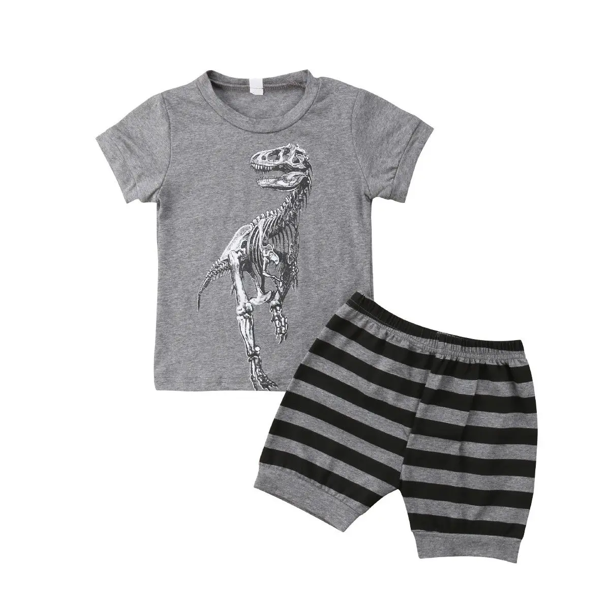 Pudcoco/комплект для мальчиков, От 1 до 7 лет, 2 предмета, топы с короткими рукавами и динозавром для маленьких мальчиков, футболка и штаны, комплект одежды - Цвет: Темно-серый