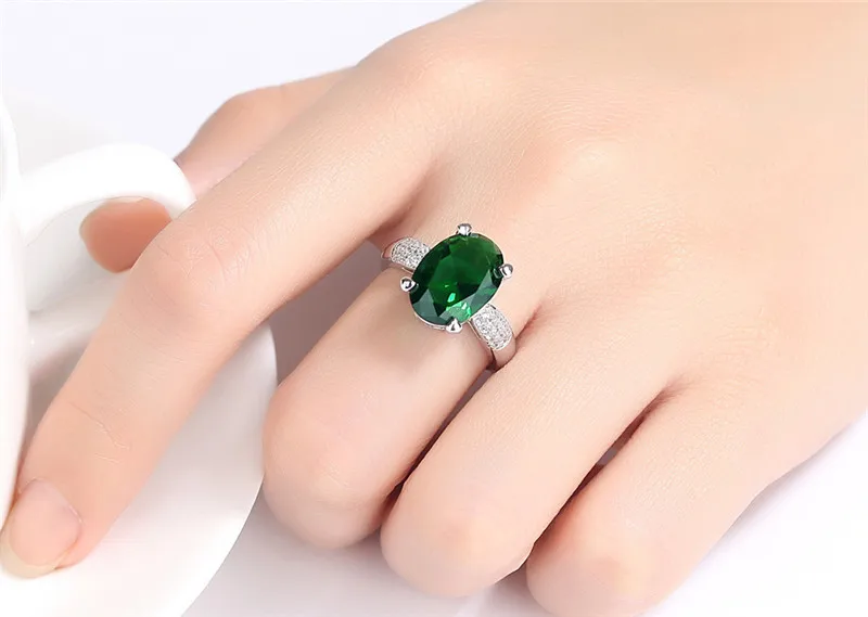 Elegant Large Green Emerald Zircon Ladies Rings Female Antique Silver Color Ring Jewelry Rings Woman Girl Accessories Gifts R412 (4)
