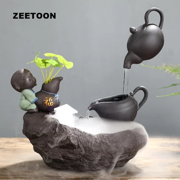 

110V-220V Chinese Style Water Fountain Ceramic Fish Tank Home Feng Shui Decor Humidifier Waterscape Adornment Crafts Fountain