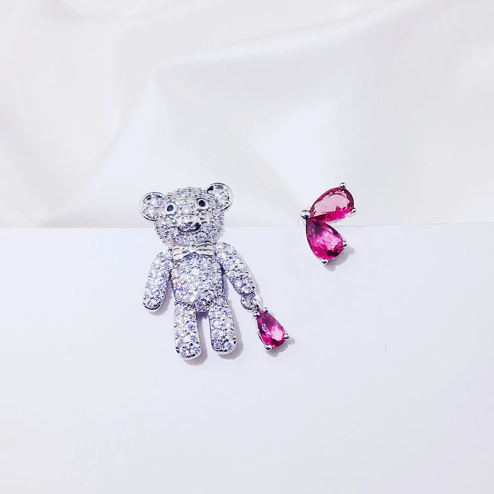 

YUN RUO Cute Bear Heart Cubic Zircon Stone Stud Earring S925 Silver Pin Hypoallergenic Woman Fashion Jewelry Gift Drop Shipping