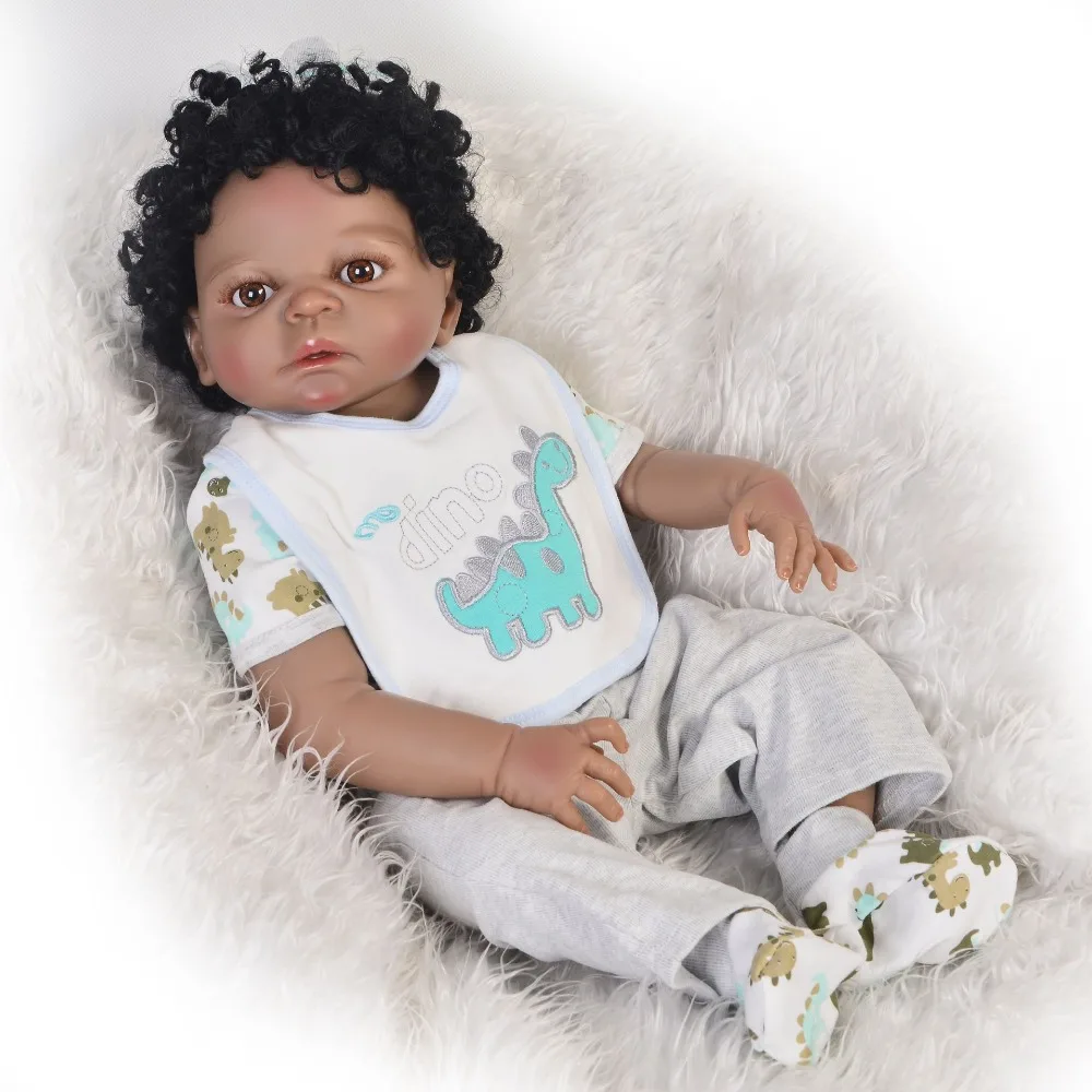 

57cm new popular Full silicone reborn baby boy doll with black skin bebe boneca reborn corpo de silicone inteiro