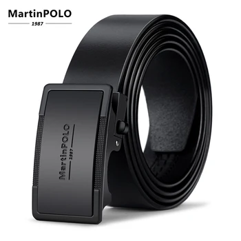 

MartinPOLO Men Automatic Buckle Genuine Leather Cowskin Belts Black High Quality Business Male Men's Belts MP01001P