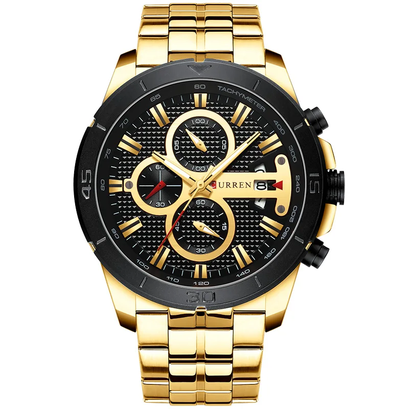 Gold Black Мужские часы Curren Топ люксовый бренд из нержавеющей стали деловые часы хронограф армейские Спортивные кварцевые наручные часы Relogio Masculino - Цвет: Gold Black