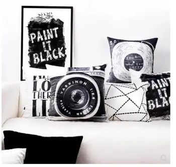 

Retro industrial style sofa cushion cover retro bar pillowcase black and white camera record pillowcase