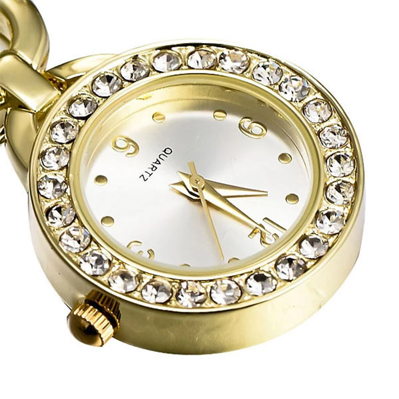 2 Colors Rhinestone Crystal Stainless Steel Watch Elegant Woman Lady Quartz Brooch Nurse Watch Women Gold Silver Luxury Watches