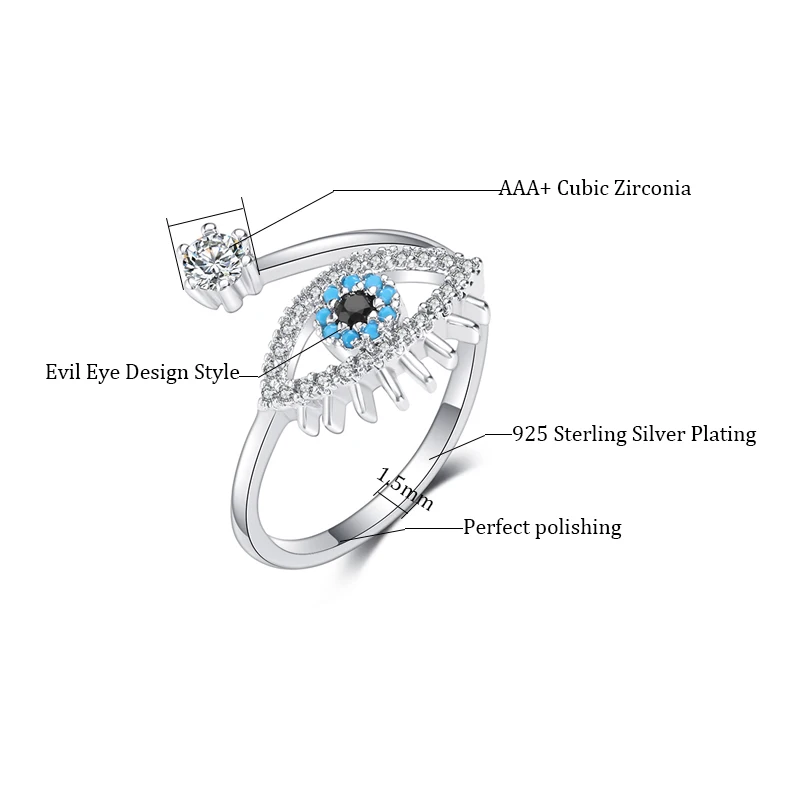 St.kunkka 925 Sterling Silver Zircon Turkey Round Evil Ring Anillos Wedding Rings For Woman Bijoux Anel Engagement Ring Jewelry