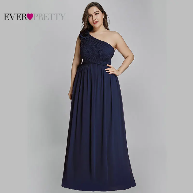 Элегантное Вечернее Платье Ever Pretty больших размеров длинное ТРАПЕЦИЕВИДНОЕ Бордовое платье с одним плечом длиной до пола темно-синее свадебное Выходное платье - Цвет: Navy Blue