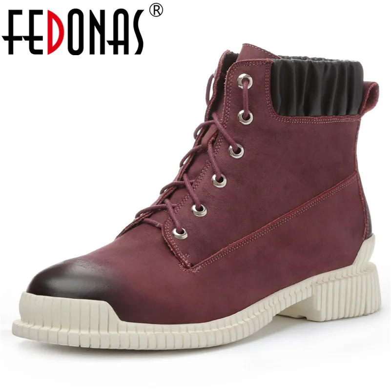 

FEDONAS New Genuine Leather Comfortable Women Ankle Boots Winter Lace Up Short Boots Low Heels Basic Party Office Shoes Woman