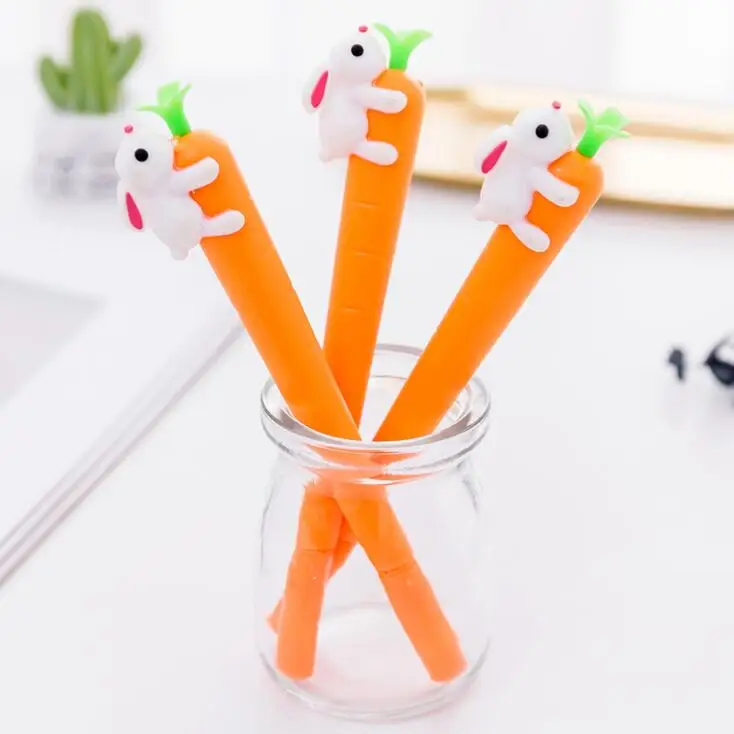 

4 Pcs Lytwtw's Cartoon Carrot Rabbit Kawaii School Supply Office Stationery Gel Pen Handles Cute Gift Creative