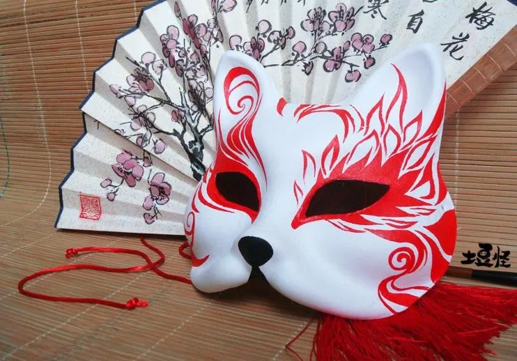 

Hand- painted Fox Mask Endulge Japanese style Half Face Halloween Animal Mask Masquerade Cosplay Party Masks Cartoon Mask