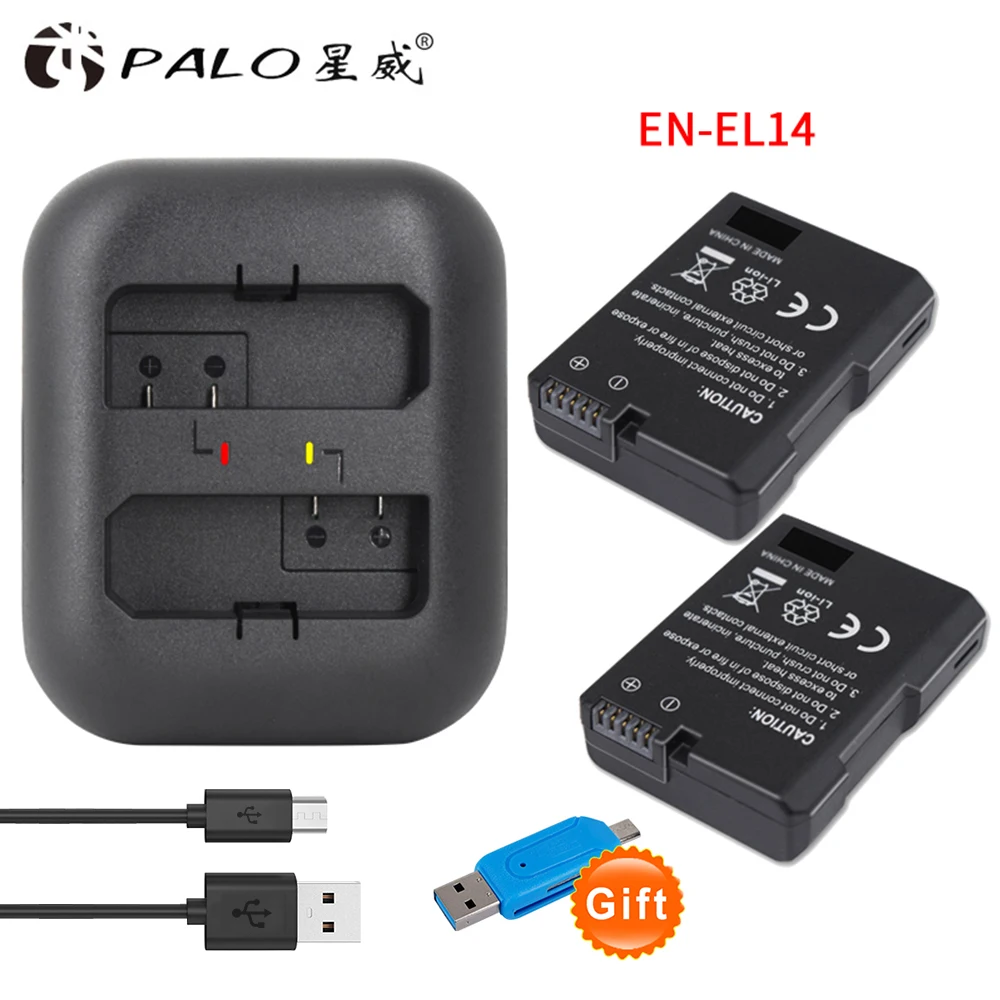 2 шт. EN-EL14 EN-EL14a ENEL14 EN EL14 EL14a батарея + LED USB двойное зарядное устройство для Nikon D3100 D3200