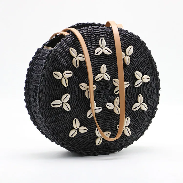

Caker Brand 2019 Women Black Brown Straw Bags Circle Embroidery Flower Shoulder Bags Drop Shipping