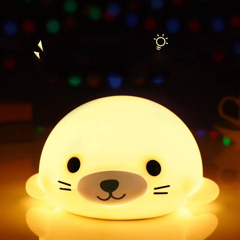 

LED Seal Lamp Night Light USB Rechargeable For Children Bedroom Sleeping Adjustable Soft Novelty Ornament Cute Creative Gift