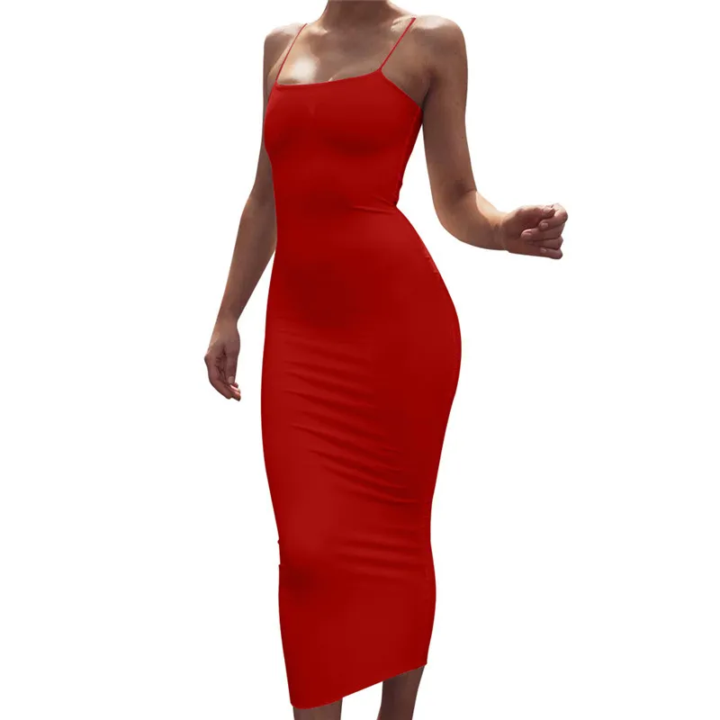 Женское платье длинное Сексуальное Тонкое Спагетти ремень с плечом Kardashian летнее платье Горячие Вечерние Клубные наряды Vestidos - Цвет: Red